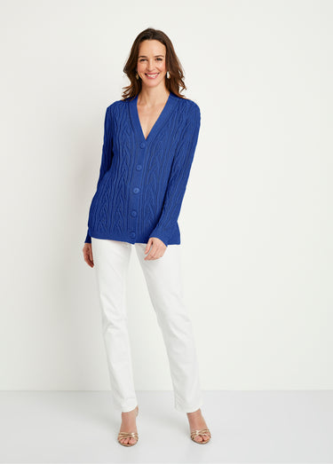 Gilet court boutonné ajouré Bleu
