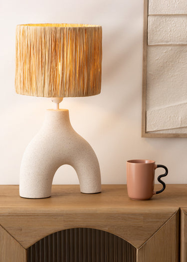 Lampe pied céramique, style organique Blanc