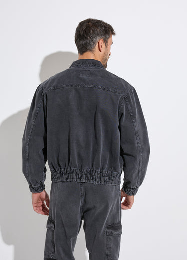 Veste en jean zippée détails élastiqués Noir