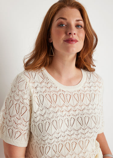 Pull fin ajouré coton manches courtes Ficelle