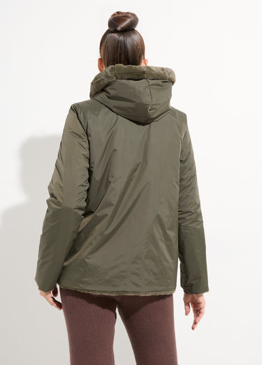 Blouson déperlant / fourrure, réversible Kaki
