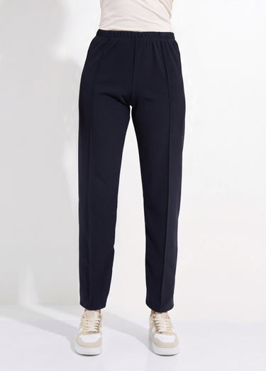 Pantalon droit taille élastiquée maille côtelée Marine