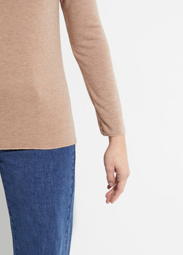 Pull fin avec angora et laine, col V Camel