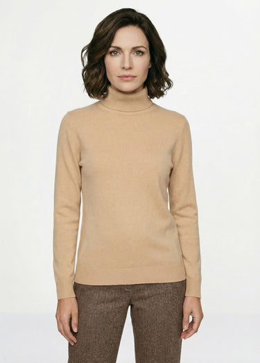 Pull doux col roulé manches longues Camel