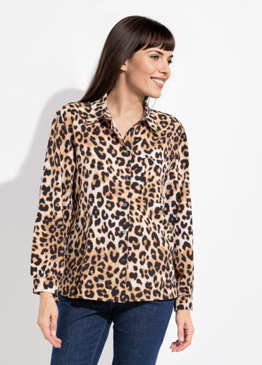 Chemisier léopard fluide col tailleur Leopard