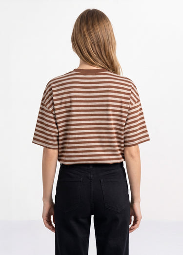 T-shirt col rond, rayures contrastées Marron/taupe