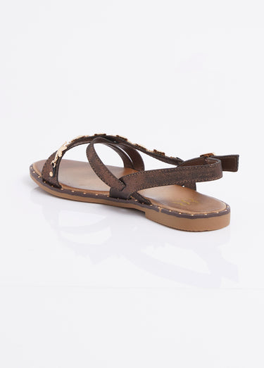 Nu pieds croisés détails étoile de mer Marron