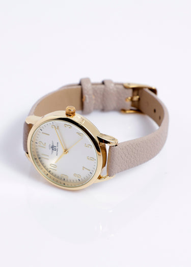 Montre ronde métal bracelet simili cuir