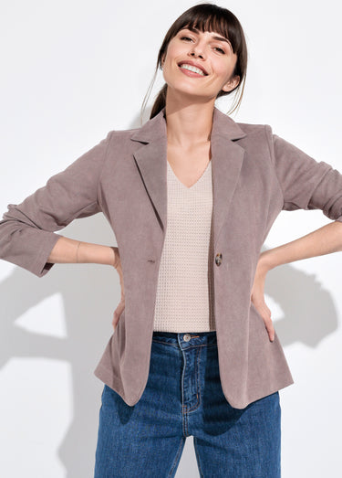 Veste col tailleur 1 bouton twill souple Taupe