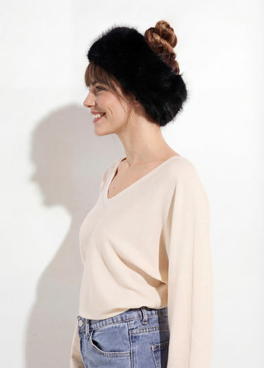 Bandeau headband chic en fourrure Noir