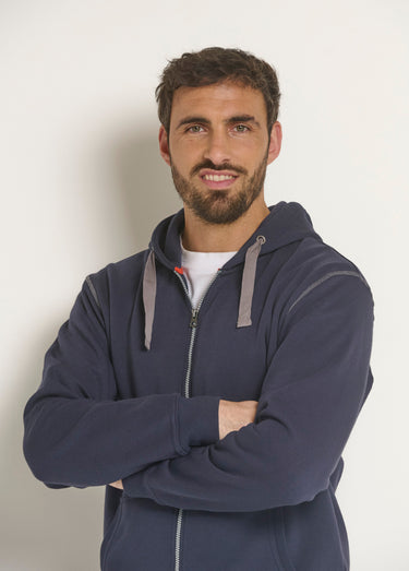 Sweat zippé à capuche détails contrastants Marine