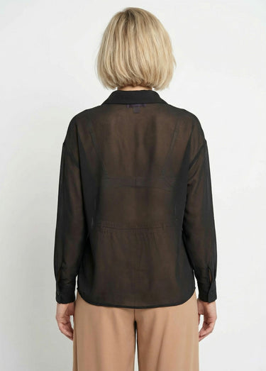 Chemisier vaporeux voile manches longues Noir