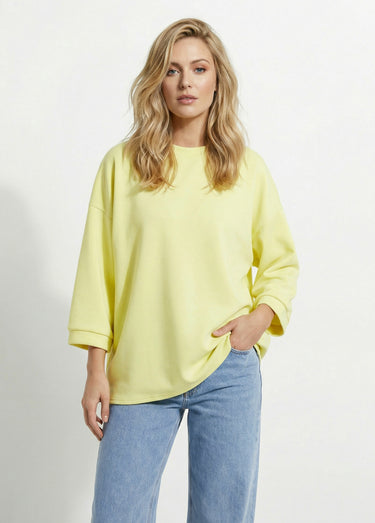 Sweat shirt large col rond, manches 3/4 Jaune Clair