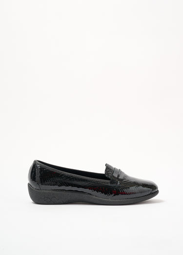 Mocassins vernis largeur confort cuir effet croco Noir