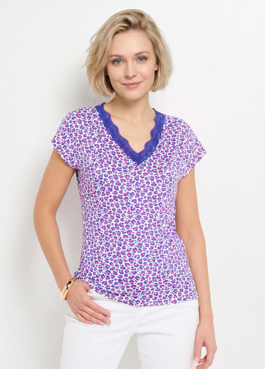 T-shirt court extensible dentelle Fond Ecru