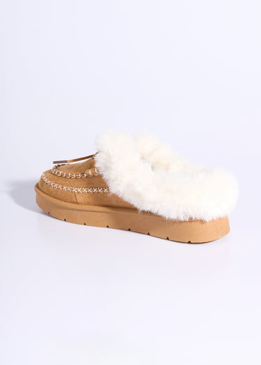 Mocassins indiens fourrure et galon Camel