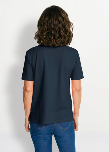 T-shirt maille piquée coton col polo Marine