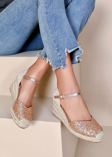 Espadrilles compensées pailletées à bride Champagne