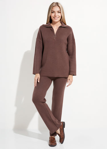 Pull camionneur confort maille cotelée Chocolat