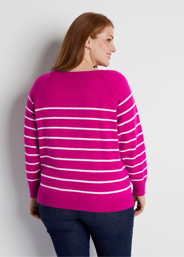 Pull marinière manches longues rayé Cassis/Ecru