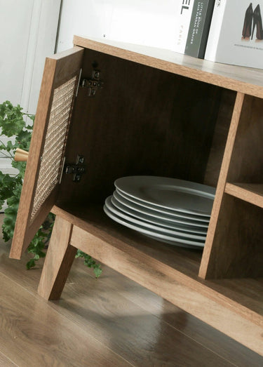 PALMO Meuble TV décor cannage rotin Bois Clair