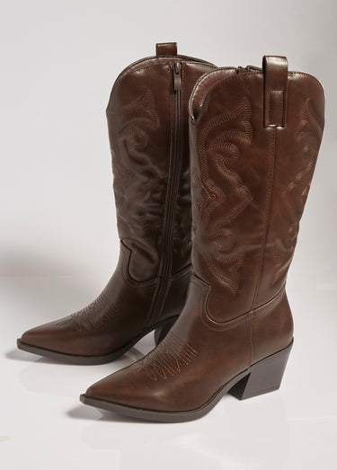 Bottes avec surpiqûres façon santiags Marron