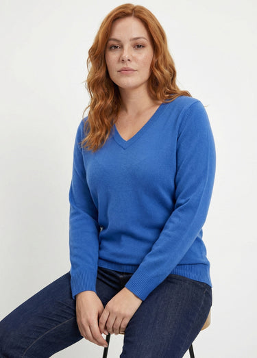 Pull doux col V manches longues Bleu