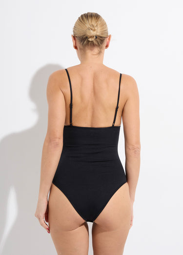 Body sculptant col V, jersey cotelé Noir