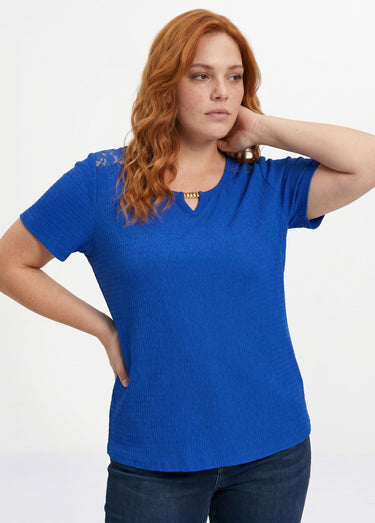 T-shirt court dentelle Bleu Cobalt