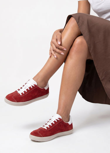 Baskets unies compensées cuir à lacets Rouge