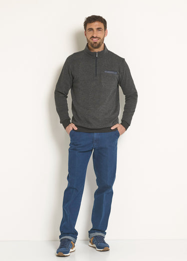 Sweat 2 en 1 col chemise zippé Anthracite
