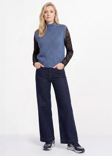 Pull sans manches boutons bijoux Bleu