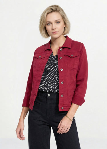 Veste en jean coupe droite stretch Grenat