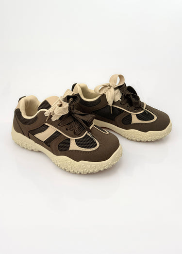Sneakers multimatières + 2 paires lacets Marron