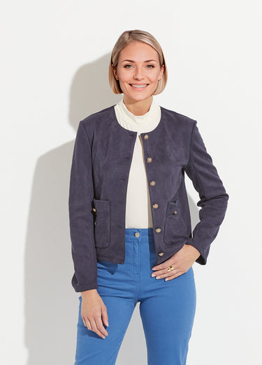 Veste sans col boutonnée courte marine Marine