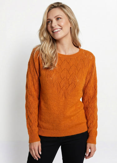 Pull doux uni col rond maille fantaisie Caramel
