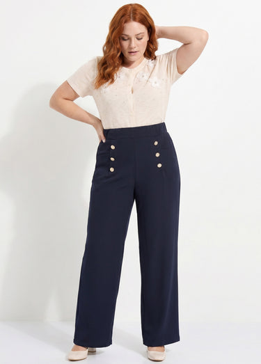 Pantalon effet pont taille élastiquée Marine