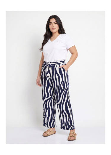 Pantalon large élastiqué, imprimé vagues Marine/Ecru