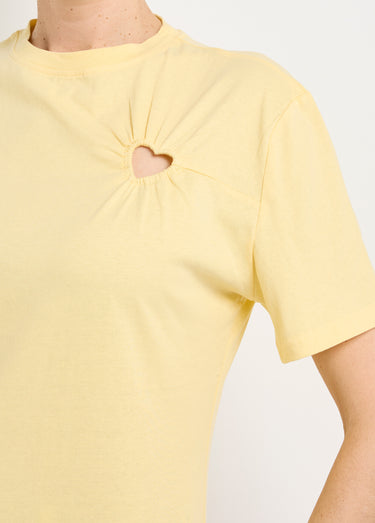T-shirt col rond, motif cœur tissu évidé Jaune