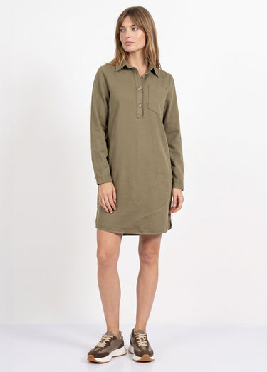 Robe chemisier en toile canvas pur coton Kaki