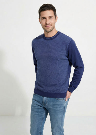 Pull col rond maille caviar coton Bleu