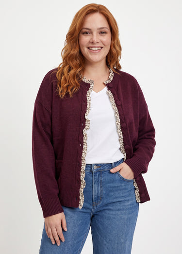 Gilet maille et détails plissés animalier Bordeaux