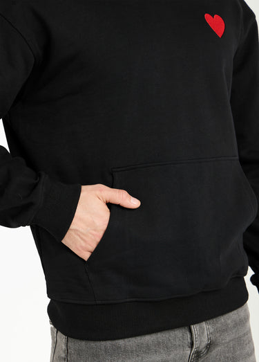 Sweat à capuche, broderie cœur poitrine Noir