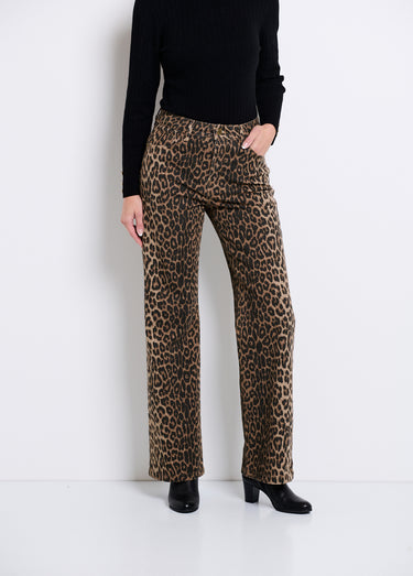 Jean 5 poches droit motif léopard Leopard