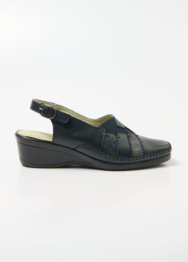 Sandales compensées largeur confort cuir Marine