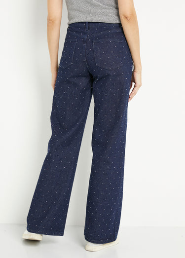 Jean large brut recouvert de strass Bleu Brut