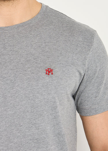 T-shirt col rond brodé manches courtes Gris Chine