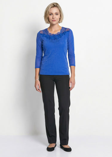 T-shirt manches 3/4 brodé brillant Bleu Cobalt