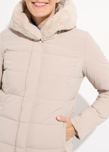 Doudoune courte avec capuche fourrure Beige