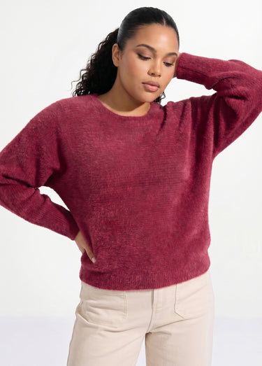 Pull côtelé col rond sans emmanchures boîte Bordeaux